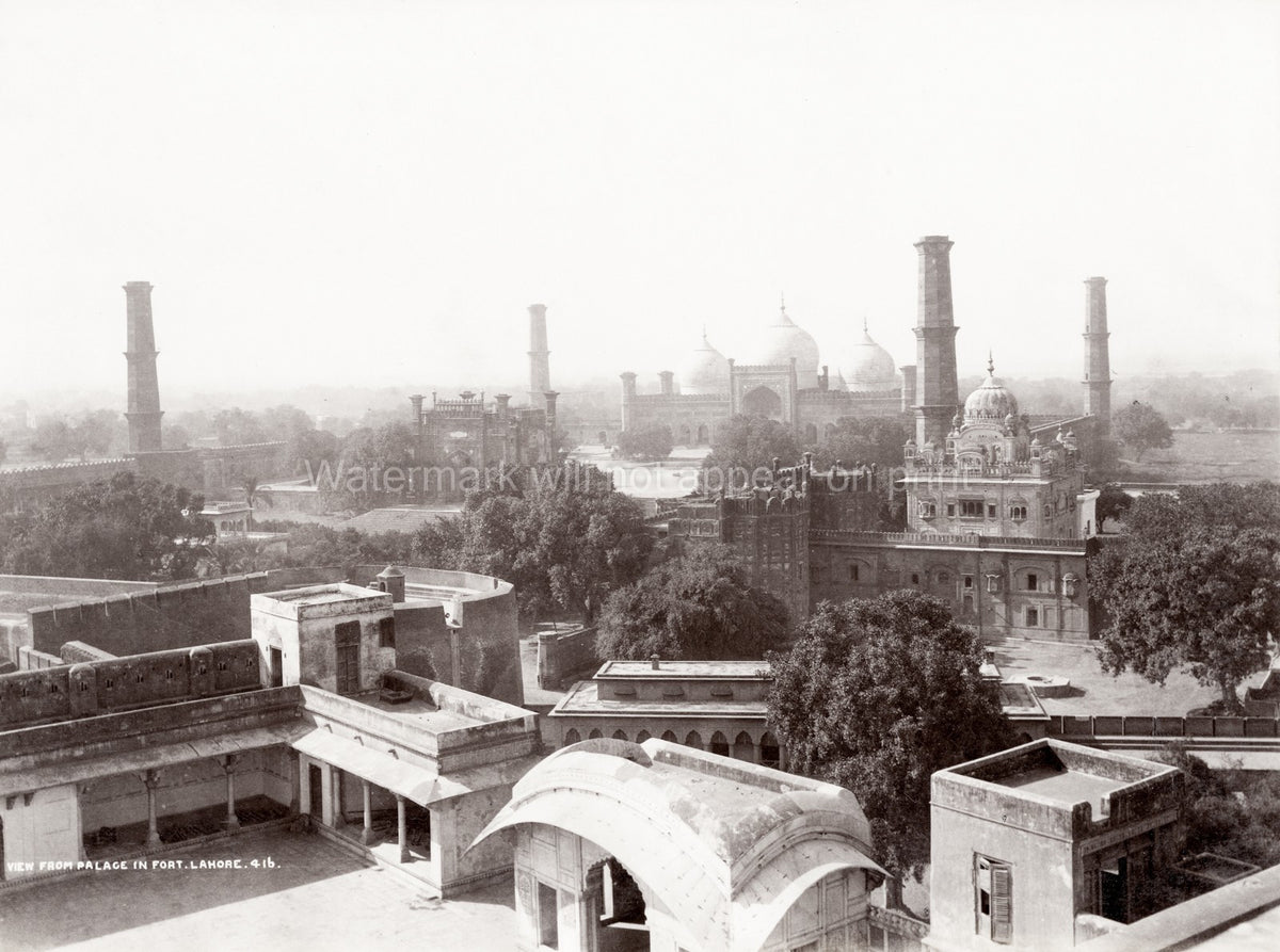 Lahore Fort Palace View Badshahi Mosque Minarets Pakistan Vtg. Photo 19thC.