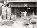 Japan Food Shop Market Merchants Barrels Abacus Storefront Vtg. Photo 19thC.