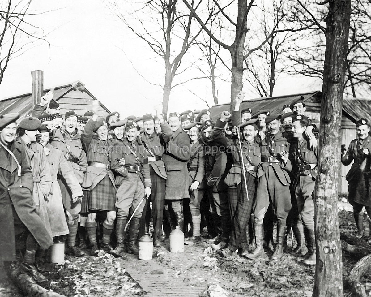 WW1 Scottish Officers Soldiers Kilts Celebrating New Years Vtg. Photo