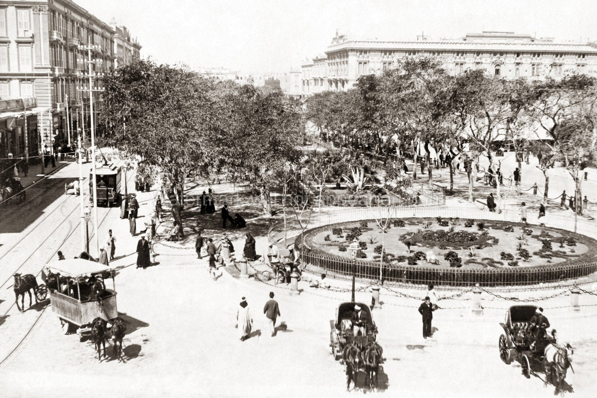 Alexandria Egypt Place des Consuls Street Scene Tram Carriages Vtg. Photo 19thC.