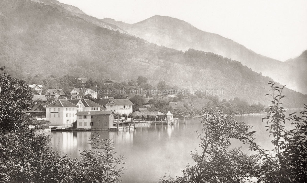 Weggis Lake Lucerne Switzerland Lakeside Village Mountain Vtg. Photo 19thC.