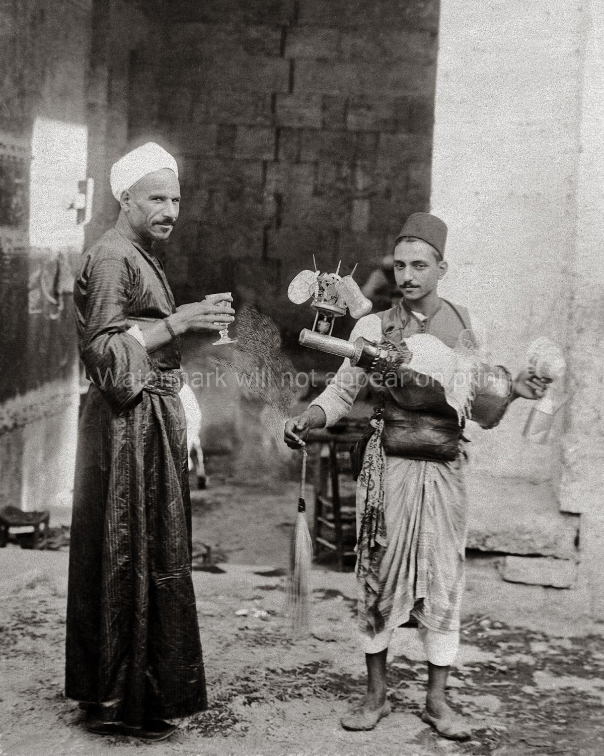 Egypt Lemonade Vendor Street Seller Man Turban Fez Drink Vtg. Photo 19thC.