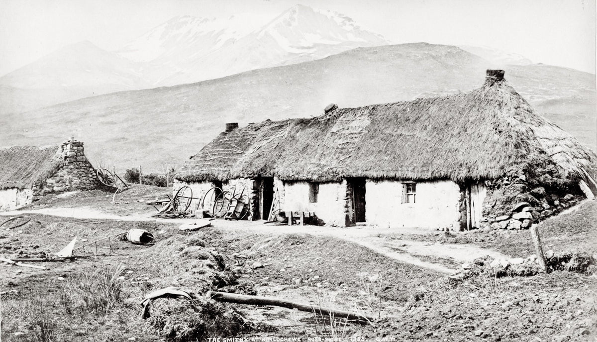 Kinlochchewe Ross-shire Blacksmith Smithy Cottage Mountains Vtg. Photo 19thC.
