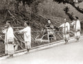Hong Kong Woman Carrying Chair Porters Colonial Travel Vtg. Photo 20thC.