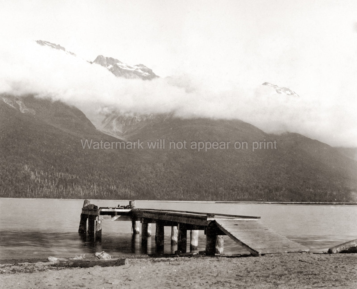 Glenorchy Lake Wakatipu Humboldt Range Mountains Pier Jetty Vtg. Photo 19thC.