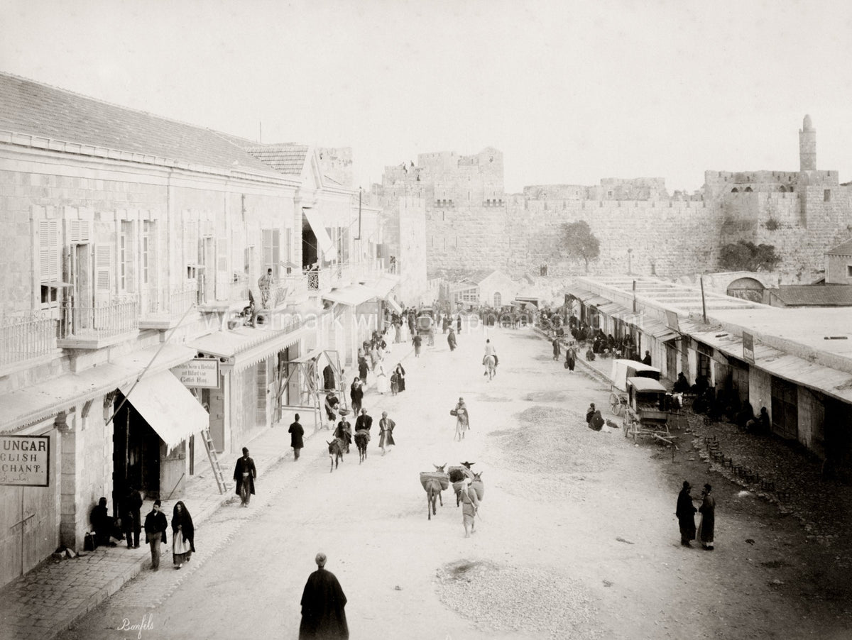 Jerusalem Old City Walls Street Scene Market Palestine Holy Vtg. Photo 19thC.