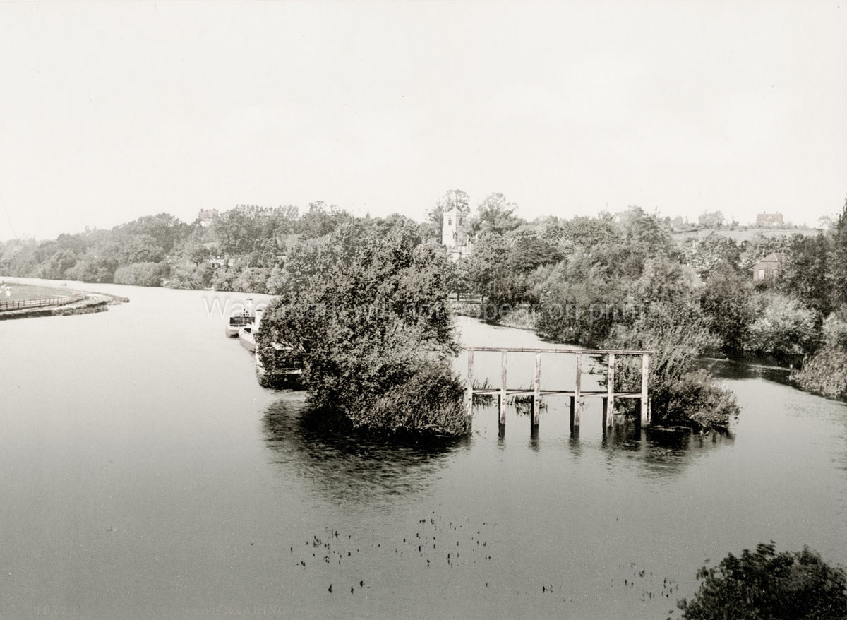 River Thames Reading Church Boats Landscape Scenery Vtg. Photo 19thC.