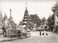 Rangoon Pagoda Temple Courtyard Monks Statues Burma Myanmar Vtg. Photo 19thC.