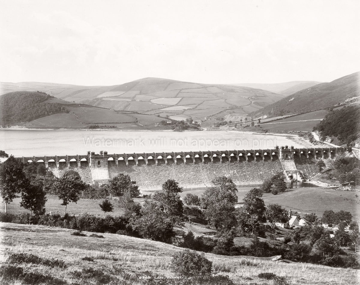 Lake Vyrnwy Dam Reservoir Welsh Hills Landscape Scenery UK Vtg. Photo 19thC.