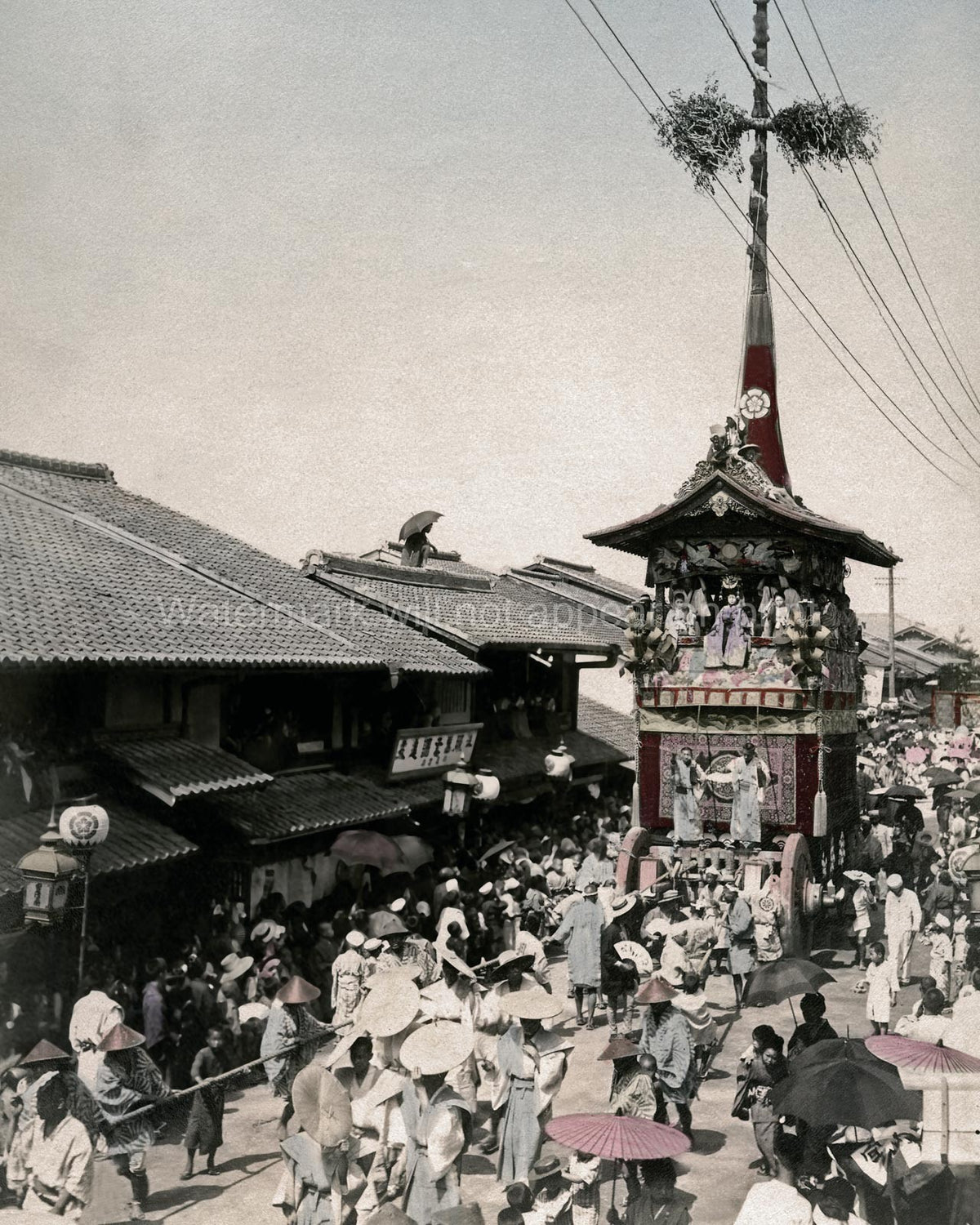Japanese Festival Procession Ornate Dashi Float Crowd Matsuri Vtg. Photo 19thC.
