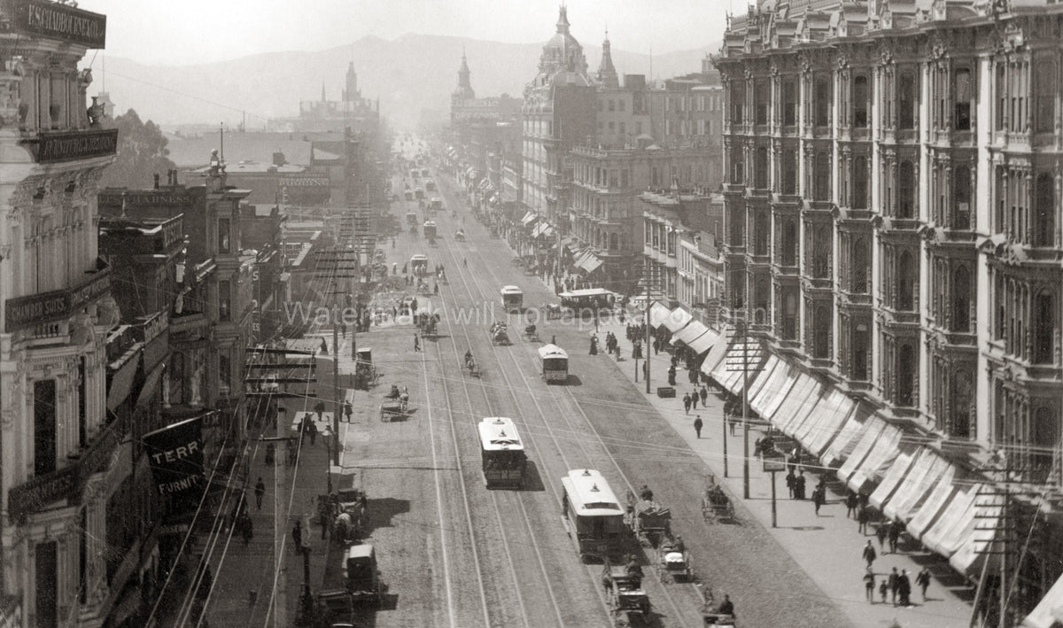 San Francisco Market St Trams Cityscape Architecture Buildings Vtg. Photo 19thC.