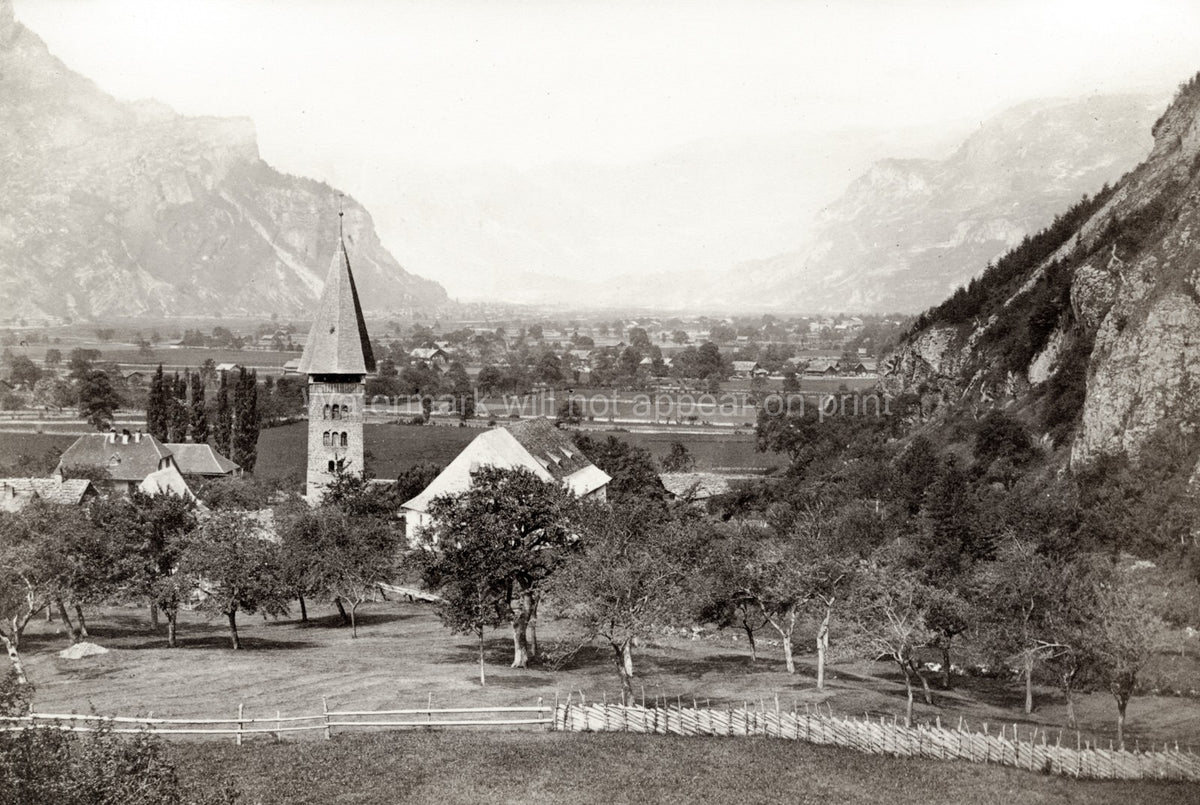 Meiringen Bern Switzerland Alpine Valley Mountain Landscape Vtg. Photo 19thC.