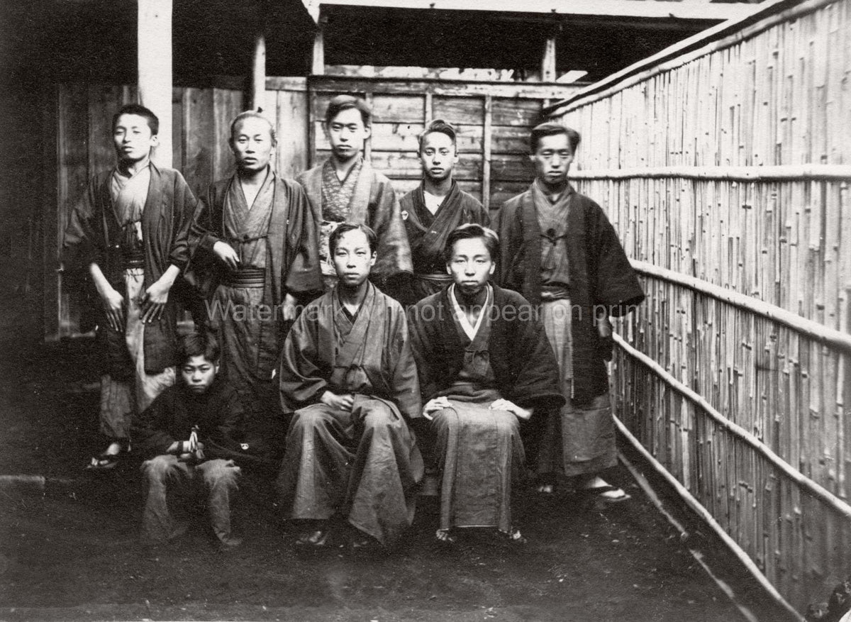 Numazu Japan Students Group Portrait Traditional Kimono Men Vtg. Photo 19thC.