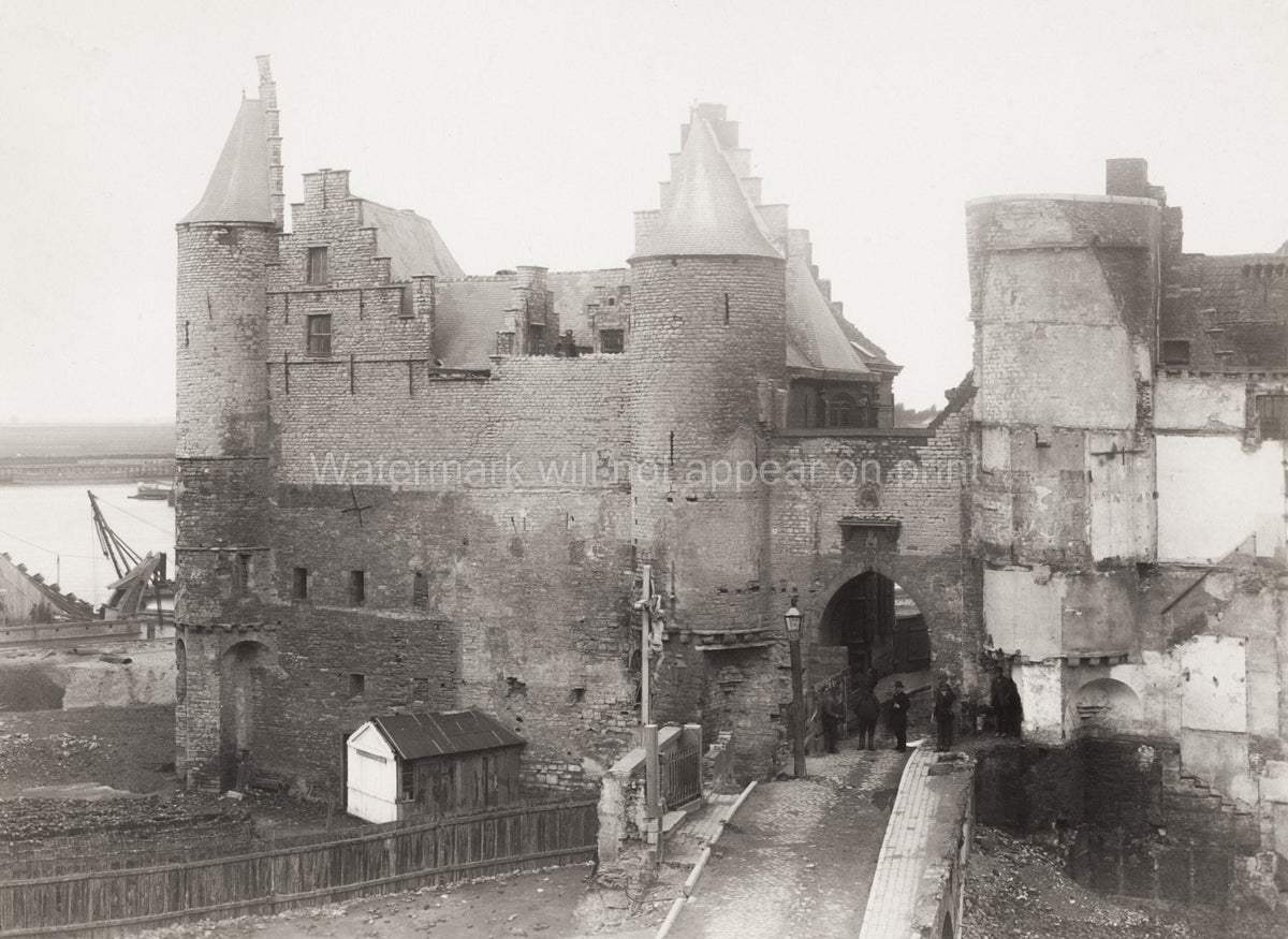 Het Steen Castle Antwerp Belgium Medieval Fortress Gateway Vtg. Photo 19thC.