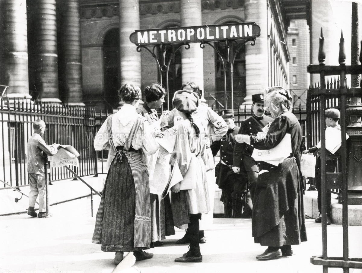 Paris France Women Sell Newspapers WW1 Metropolitain Street Vtg. Photo