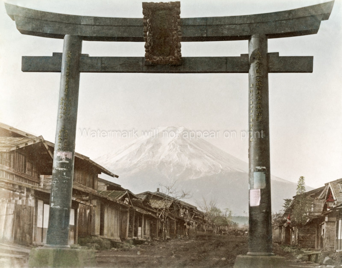 Mount Fuji Japan Torii Gate Village Street Scene Landmark Vtg. Photo 19thC.