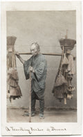 Japan Travelling Broom Seller Vendor Man Kimono Chonmage Vtg. Photo 19thC.