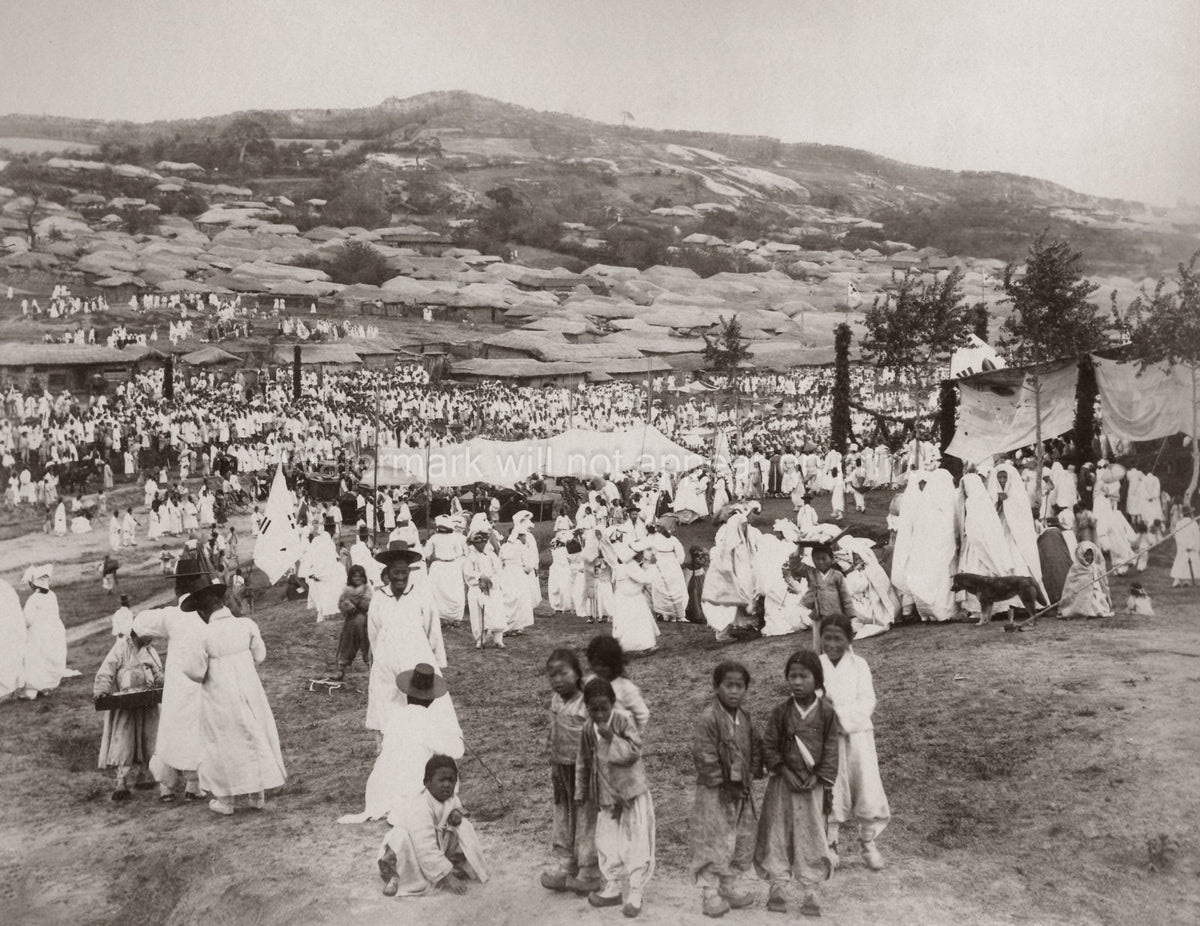 Seoul Korea Festival Crowd Traditional Village Hanbok Vtg. Photo 19thC.