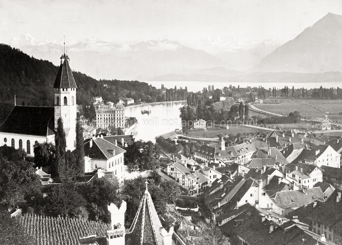 Thun Switzerland Cityscape Bern Canton River Aare Lake Alps Vtg. Photo 19thC.
