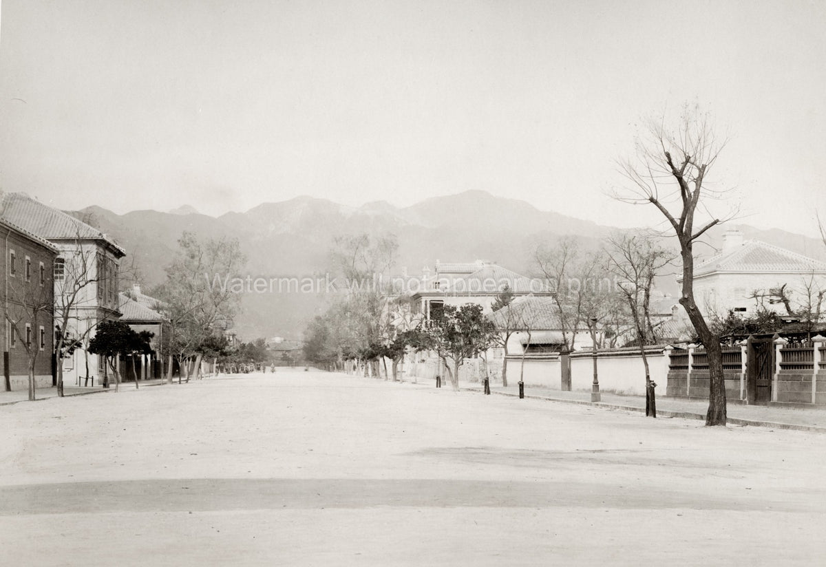 Street Kobe Japan Cityscape Mountains Buildings Vtg. Photo 19thC.