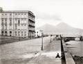 Naples Hotel Royal Mount Vesuvius Volcano Waterfront Napoli Vtg. Photo 19thC.