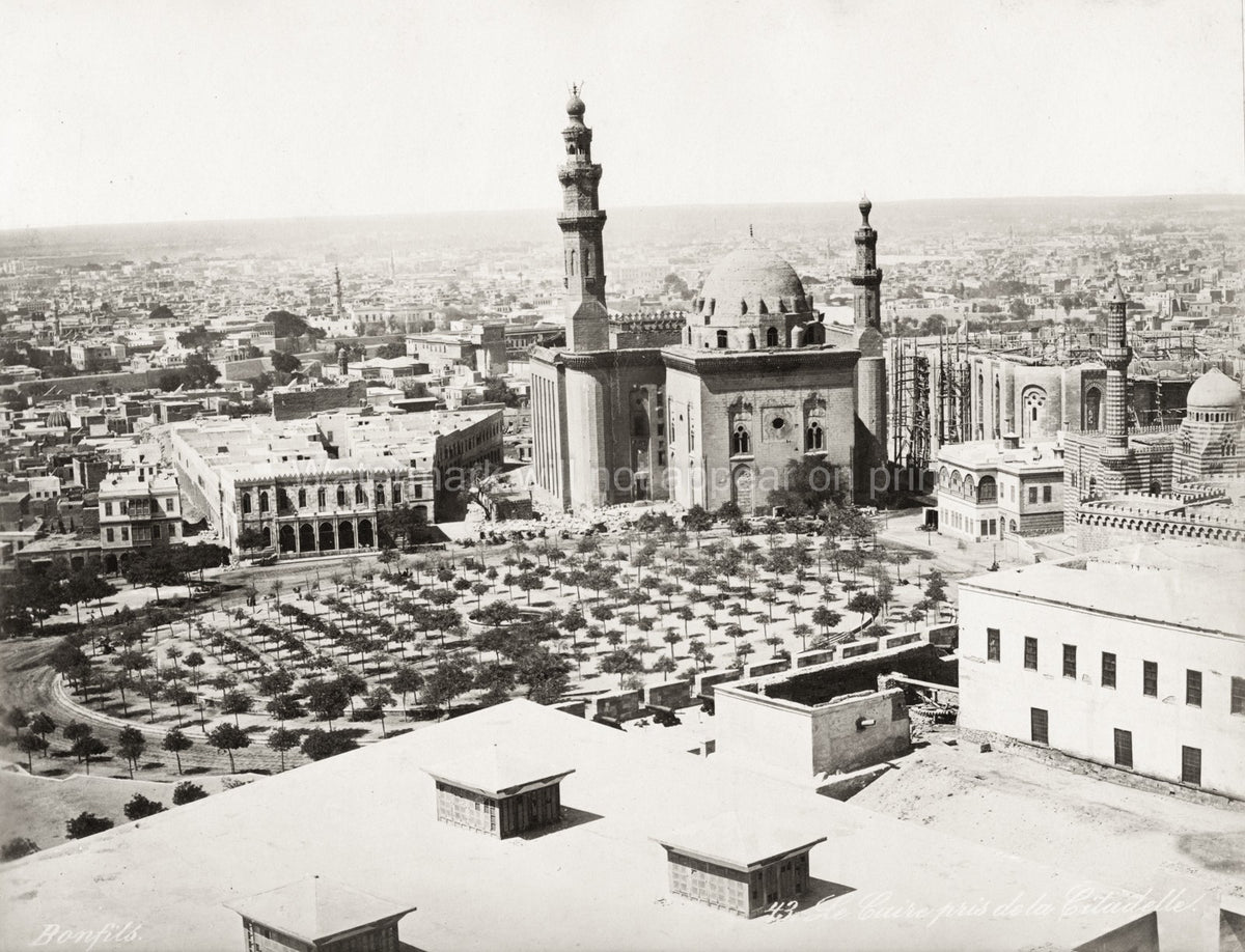 Cairo Egypt City Centre View Sultan Hassan Mosque Minarets Vtg. Photo 19thC.