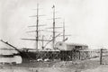 Rangoon Burma Tall Ship Iron Wharf Pier Dock Rigging Vtg. Photo 19thC.