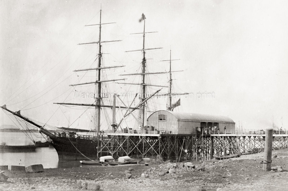 Rangoon Burma Tall Ship Iron Wharf Pier Dock Rigging Vtg. Photo 19thC.