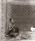 India Girl Praying in Sari with Jewelry Ornate Carpet Rug Vtg. Photo 19thC.