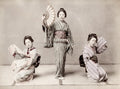 Japanese Dancers Geisha Women Kimono Traditional Fan Posing Vtg. Photo 19thC.