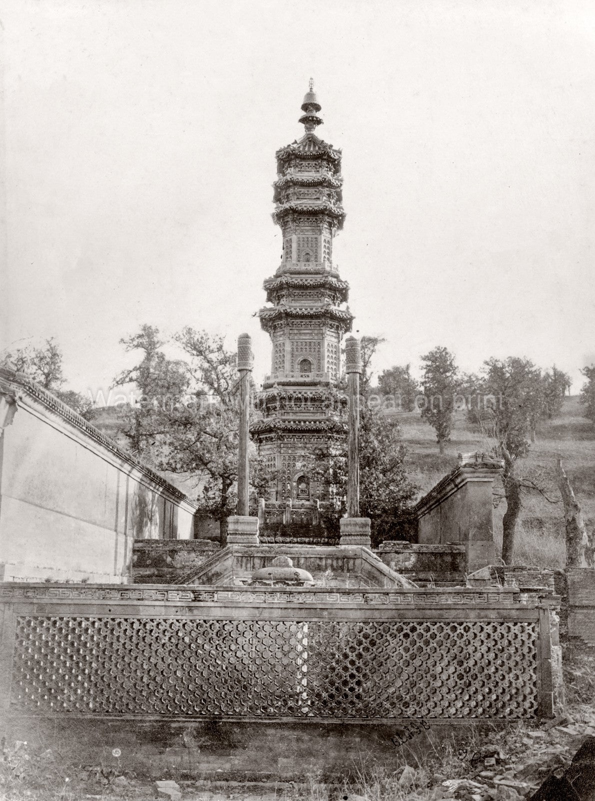 China Summer Palace Grounds Ornate Pagoda Temple Architecture Vtg. Photo 19thC.