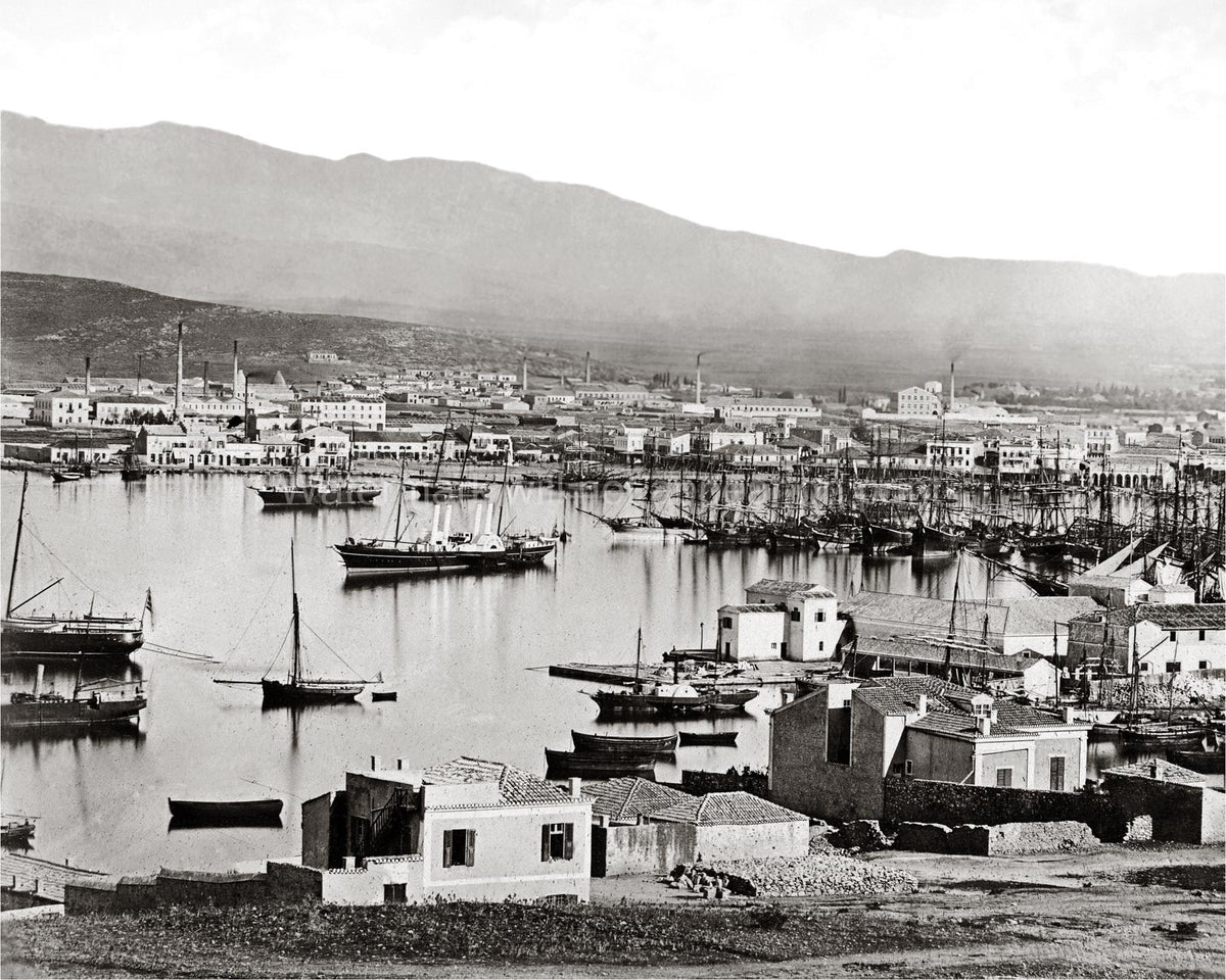 Piraeus Greece Harbour View Ships In Dock Port Cityscape Vtg. Photo 19thC.