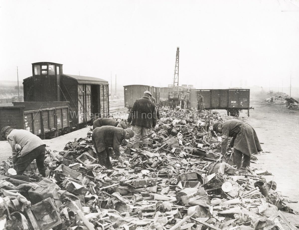 French Soldiers Sort Equipment Dead WW1 Aftermath Train Vtg. Photo