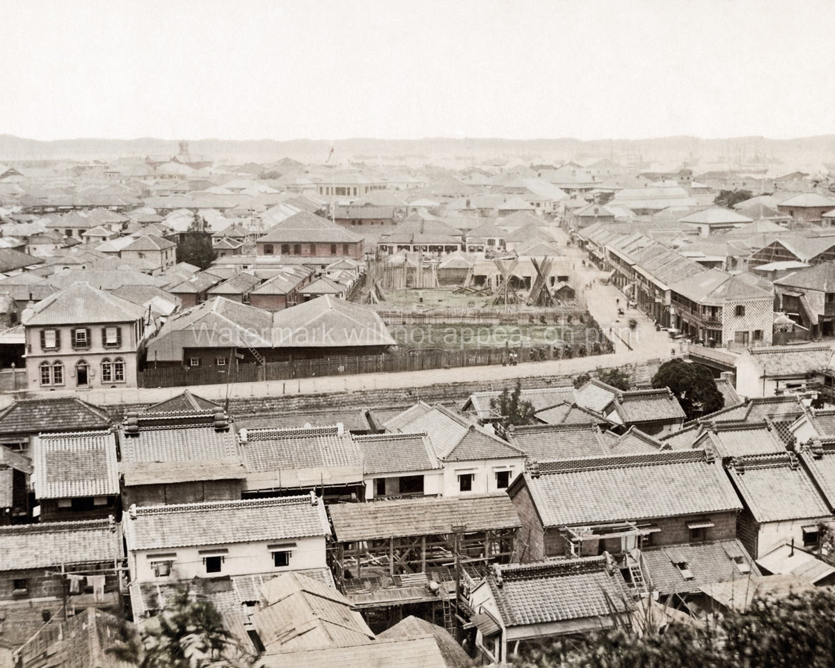 View Yokohama Japan Cityscape Rooftops Architecture Port City Vtg. Photo 19thC.