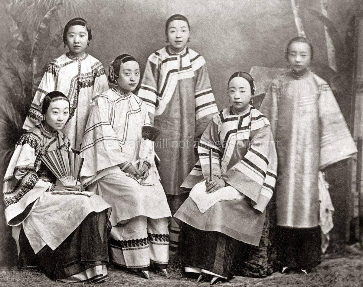 Chinese Women Bound Feet Traditional Clothing Hairstyles Vtg. Photo 19thC.