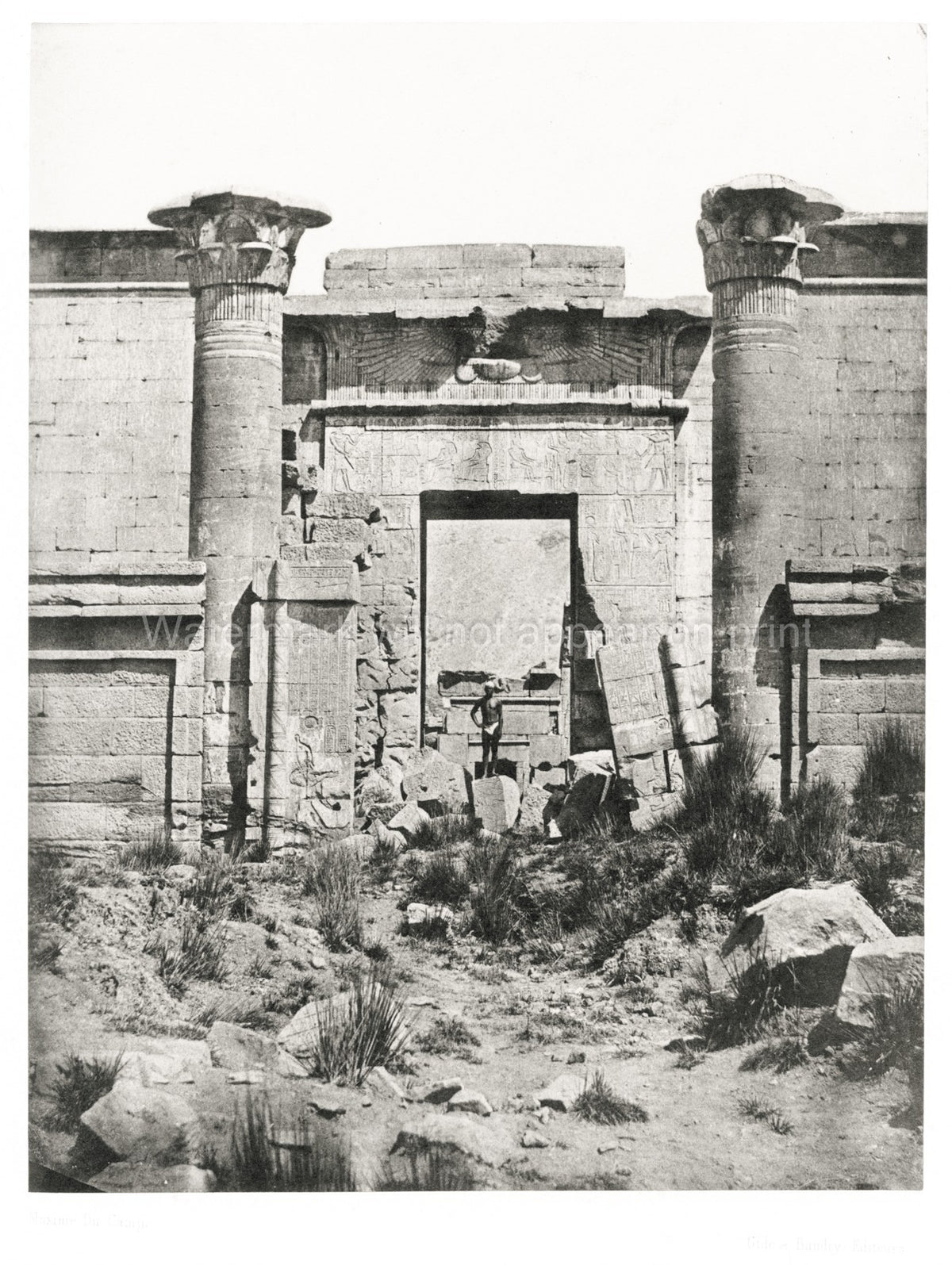 Temple Dendur Egypt Ruins Columns Hieroglyphs Architecture Vtg. Photo 19thC.