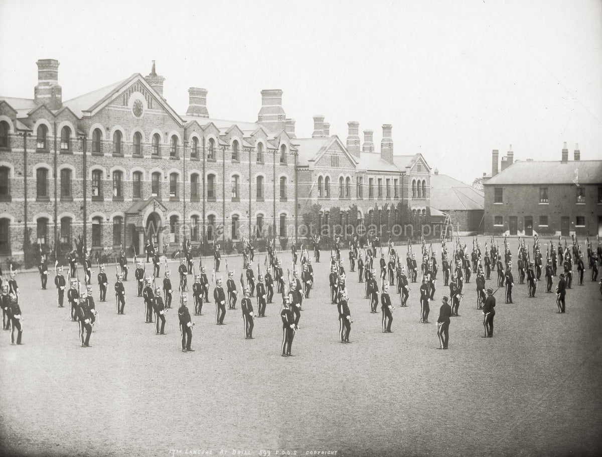 British Army 17th Lancers Regiment Soldiers Drill Barracks Vtg. Photo 19thC.