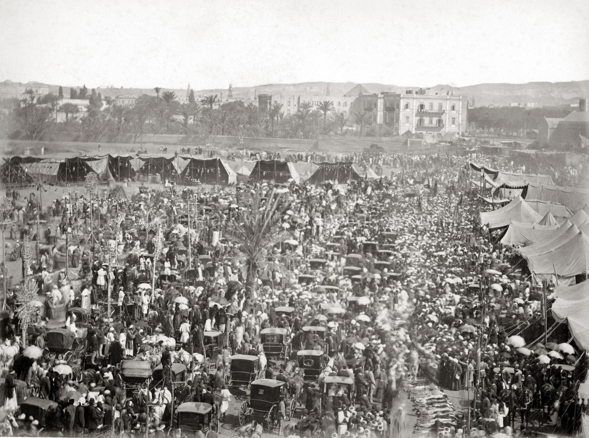 Cairo Egypt Doseh Ceremony Large Crowd Procession Tents Vtg. Photo 19thC.