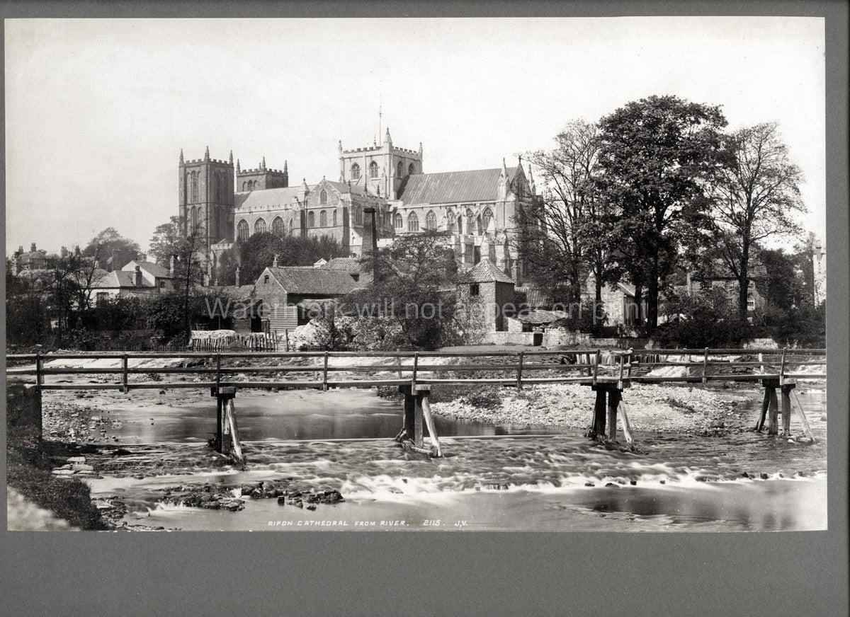 Ripon Cathedral River Gothic Architecture Footbridge England Vtg. Photo 19thC.