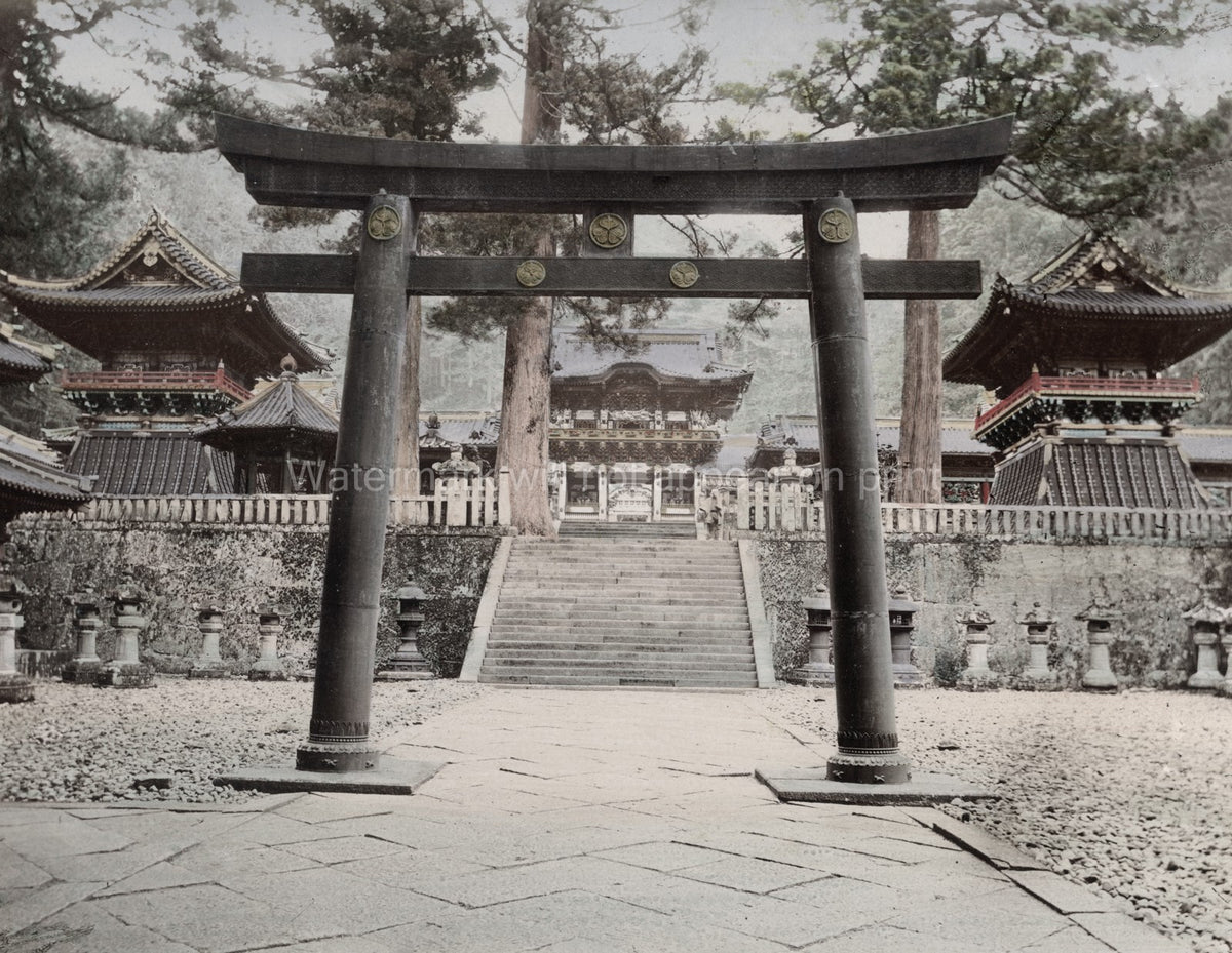 Nikko Japan Bronze Torii Gate Shrine Temple Architecture Vtg. Photo 19thC.