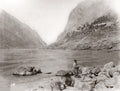 China Yangtze River Gorge Mountains Village Landscape Man Vtg. Photo 19thC.