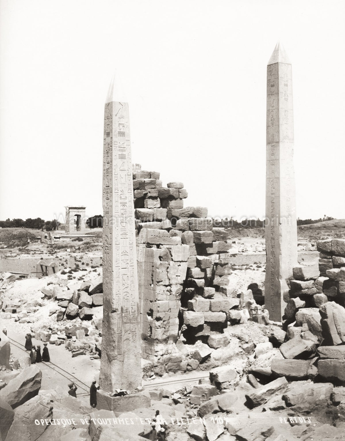Karnak Egypt Thutmose Obelisk Ancient Ruins Temple Hieroglyphs Vtg. Photo 19thC.