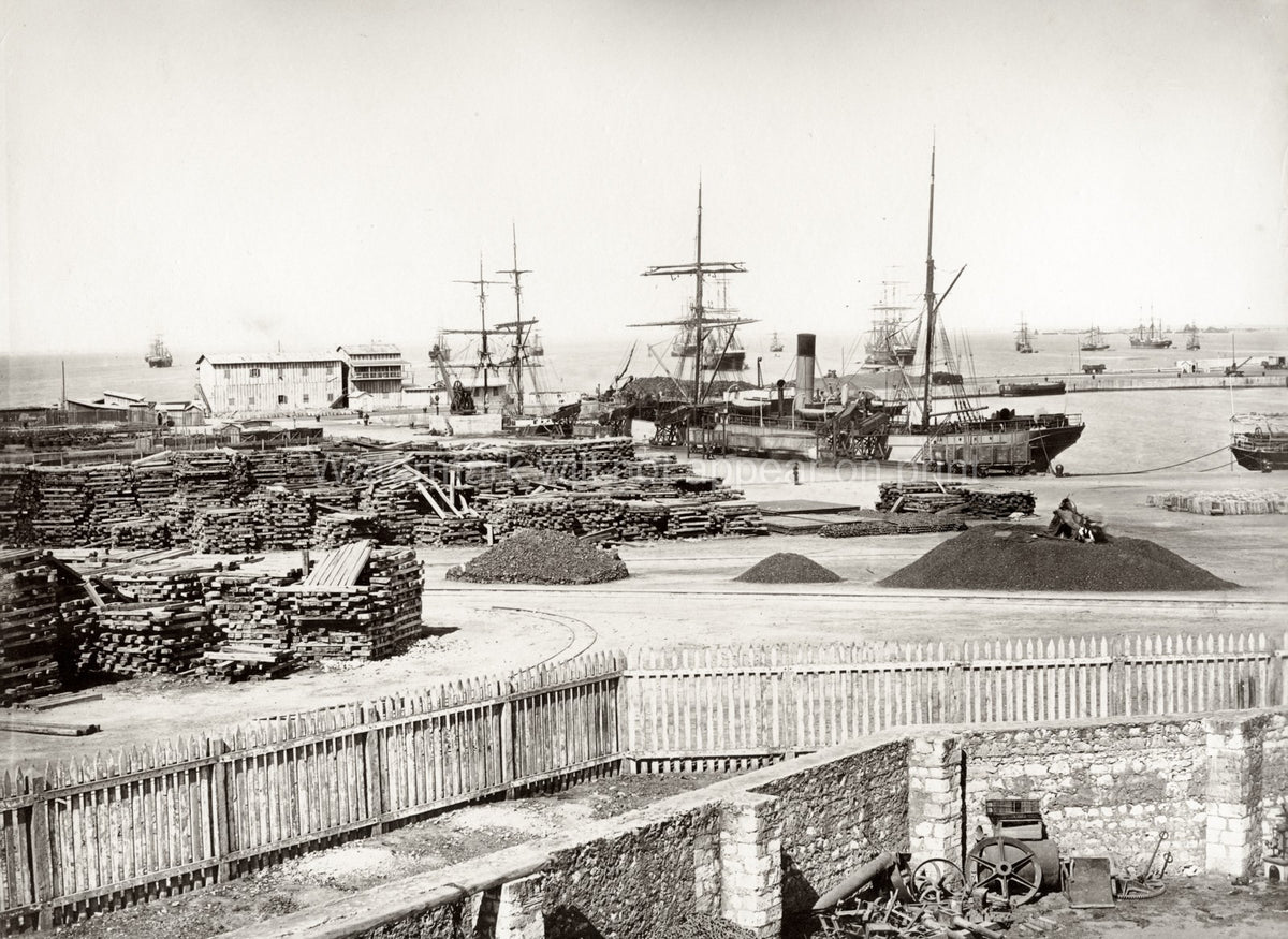 Alexandria Egypt Port Harbor Ships Cargo Steamships Docks Vtg. Photo 19thC.