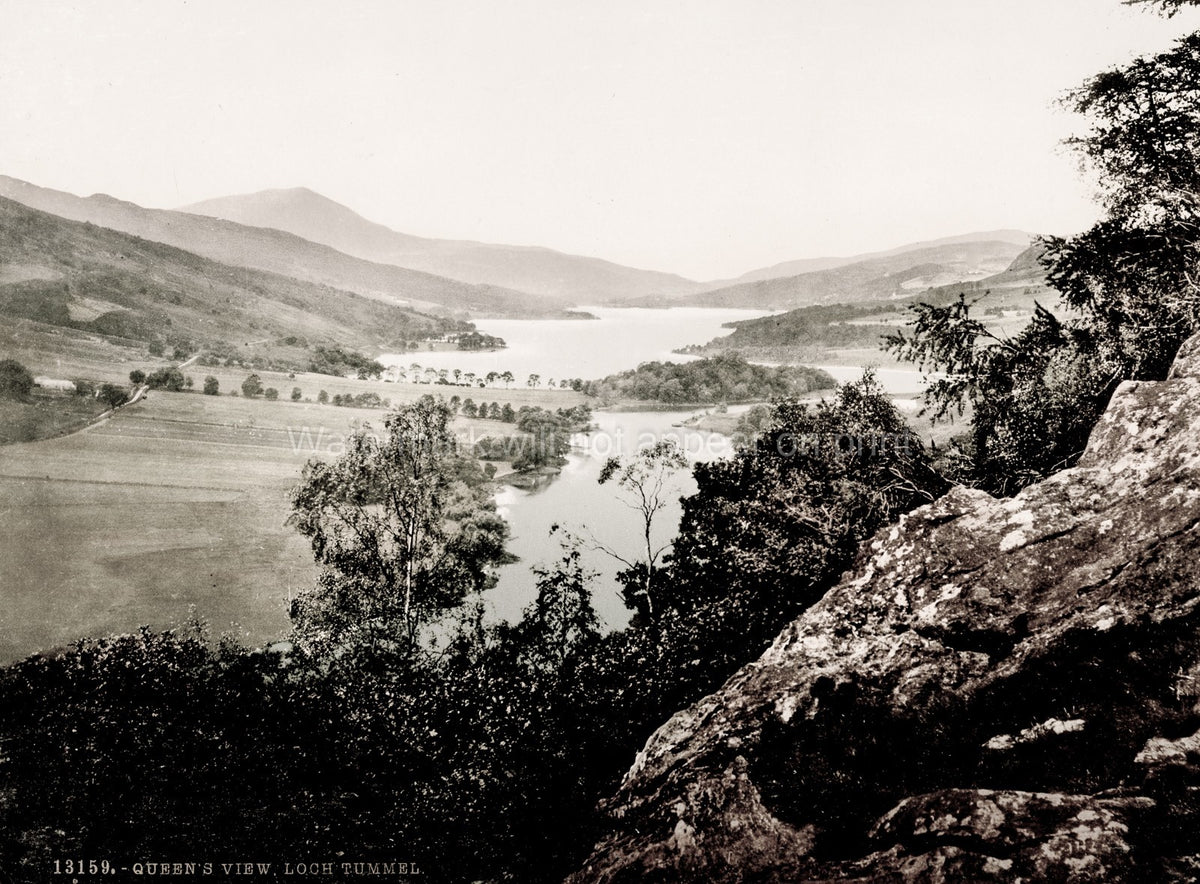 Queen's View Loch Tummel Scotland Scenic Landscape Mountains Vtg. Photo 19thC.