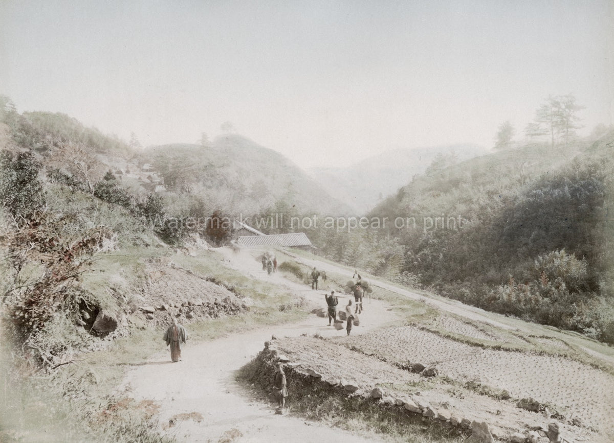 Moji Japan Country Road Farmers Terraced Fields Hilly Vtg. Photo 19thC.