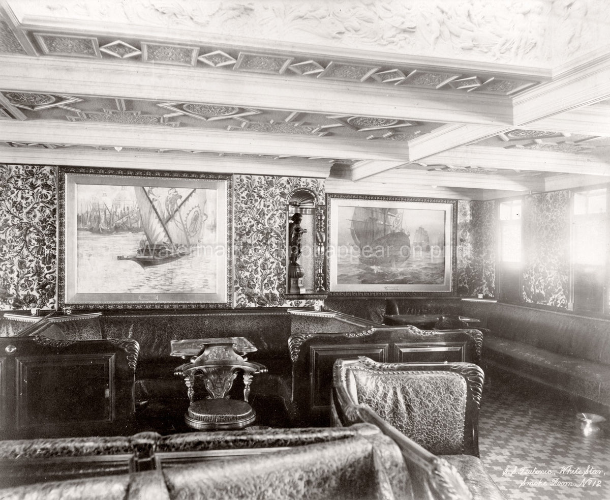 RMS Teutonic White Star Line Ship Ornate Smoke Room Furniture Vtg. Photo 19thC.
