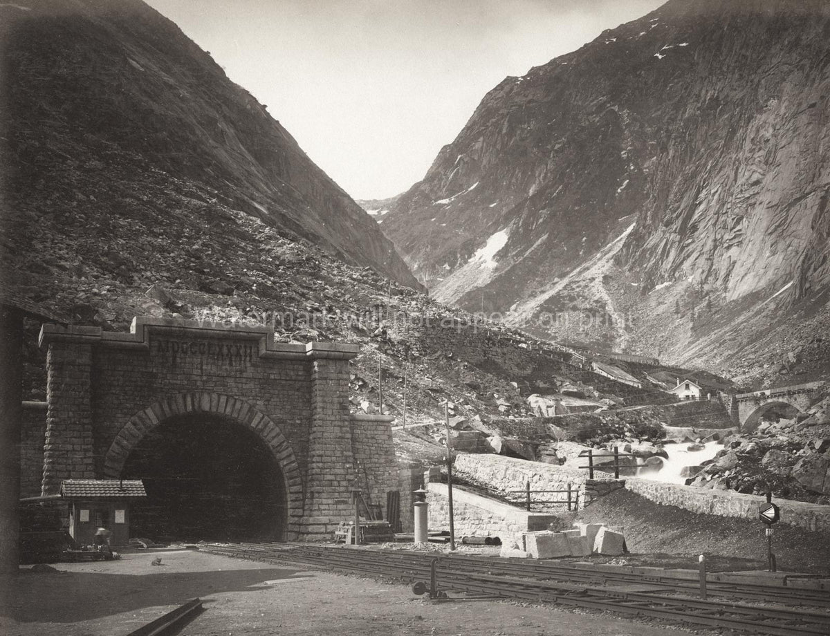 Gotthard Rail Tunnel Switzerland Alps Mountain Valley Railway Vtg. Photo 19thC.