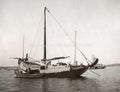 Japanese Junk Ship Sailing Vessel Traditional Boat Harbor Vtg. Photo 19thC.