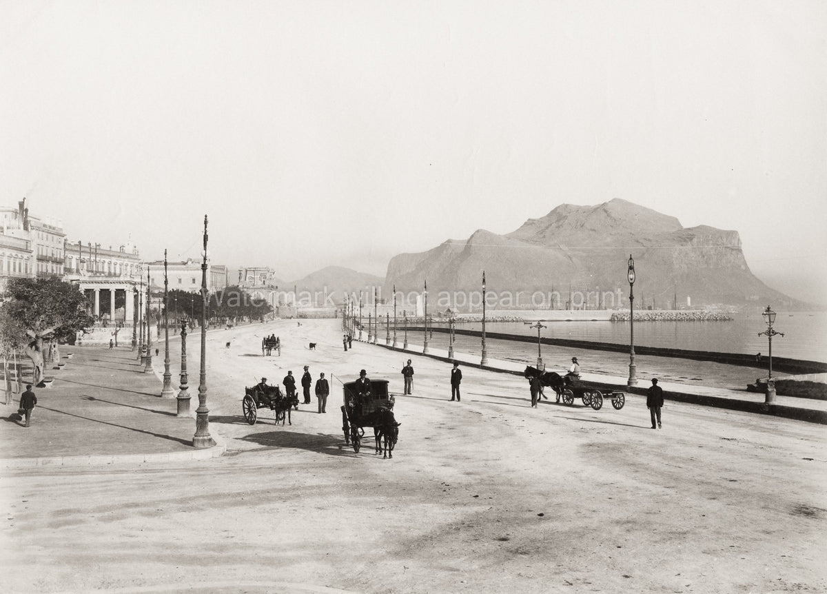 Palermo Sicily Foro Italico Waterfront Monte Pellegrino Vtg. Photo 19thC.