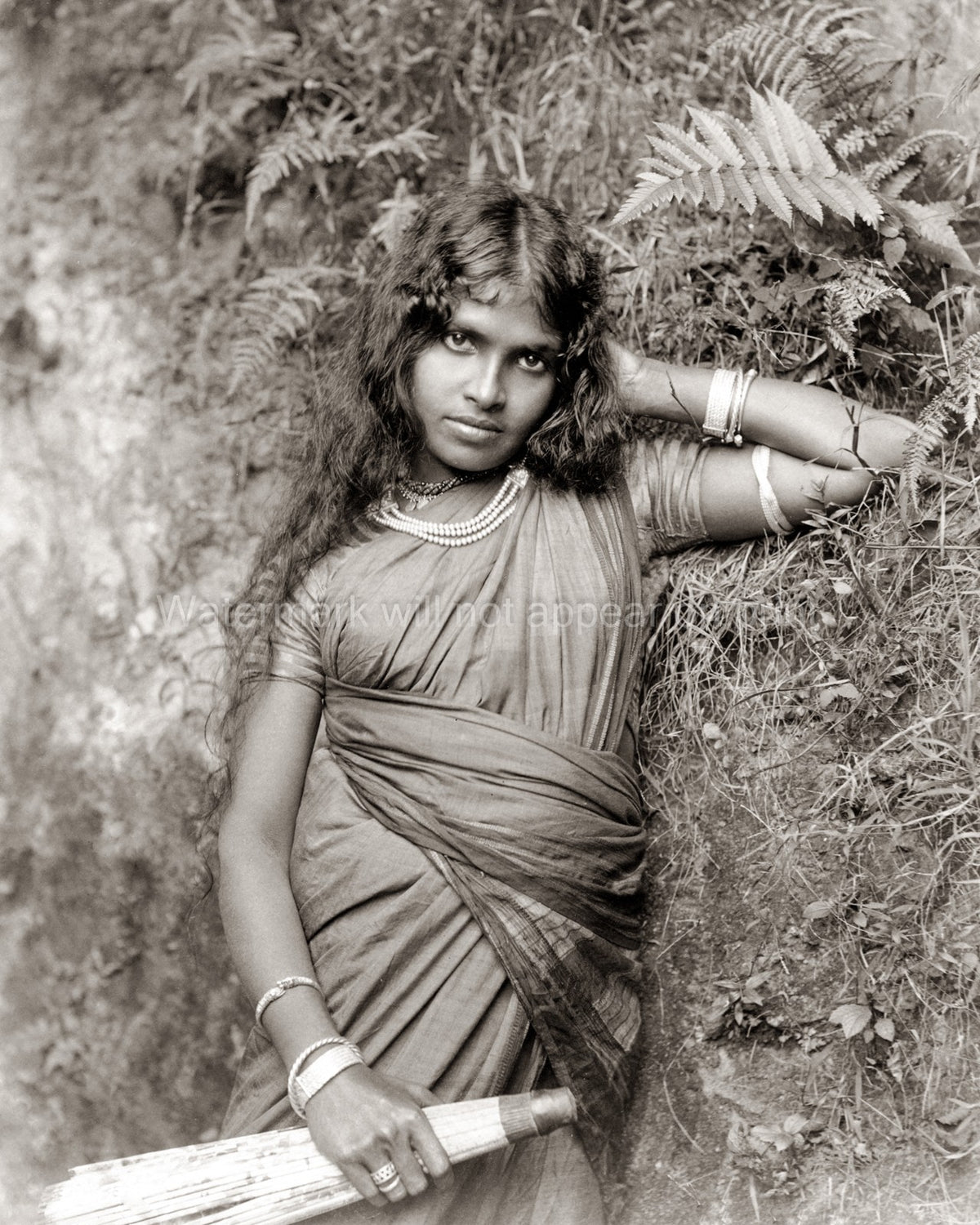 Young Girl Ceylon Sri Lanka Beautiful Sari Jewelry Portrait Vtg. Photo 19thC.